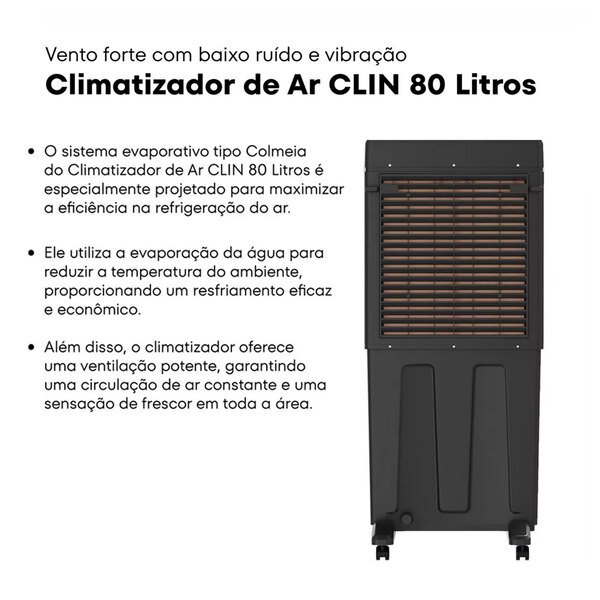 Climatizador De Ar Industrial Evaporativo Umidificador Ventisol Clin80pro 80 Litros 150w 110v - Imagem 4