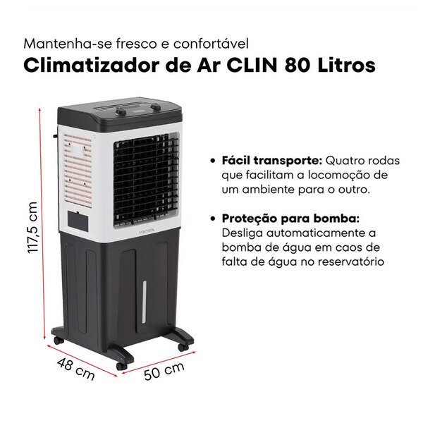 Climatizador De Ar Industrial Evaporativo Umidificador Ventisol Clin80pro 80 Litros 150w 110v - Imagem 3