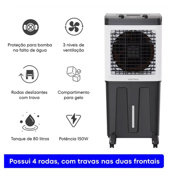 Climatizador De Ar Industrial Evaporativo Umidificador Ventisol Clin80pro 80 Litros 150w 110v - Imagem 6
